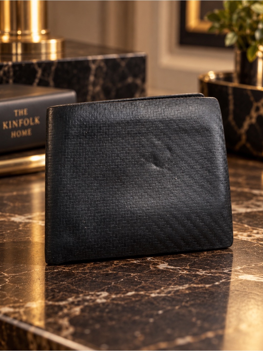 Dunhill Chassis Black Carbon Fiber Leather Bifold Coin Wallet